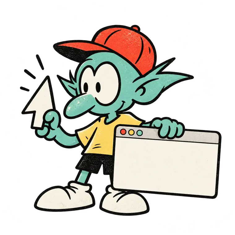 The CULTESC Gremlin holds an oversized cursor and a browser window, ready to make something good.