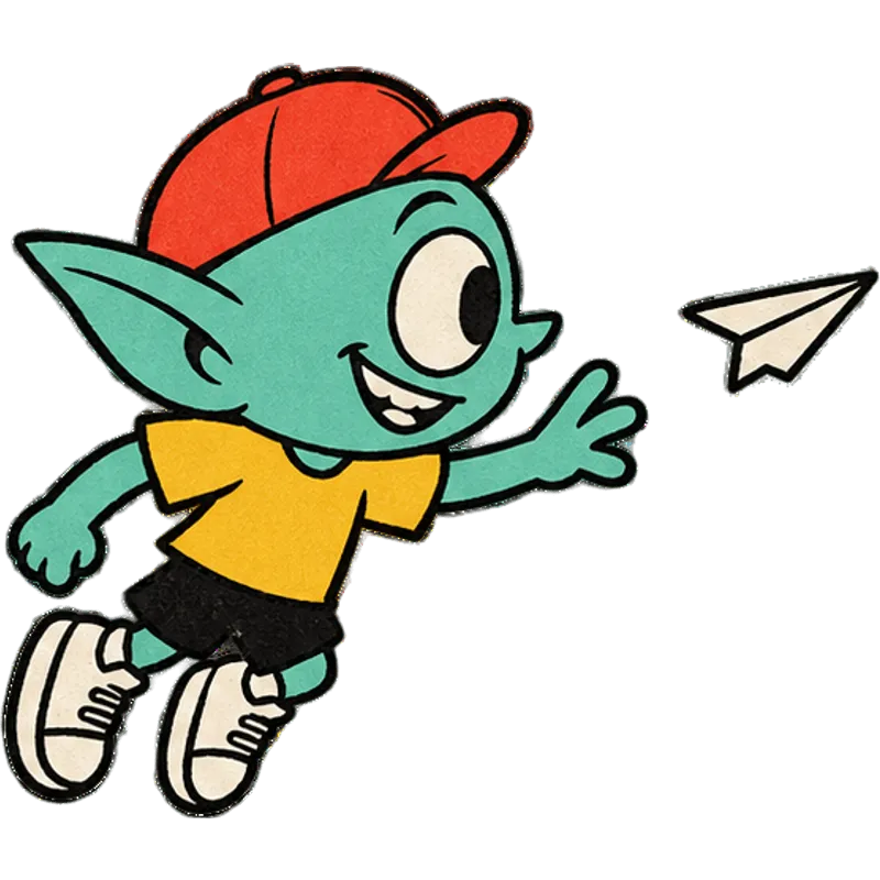 The Gremlin sends a paper plane on its way.