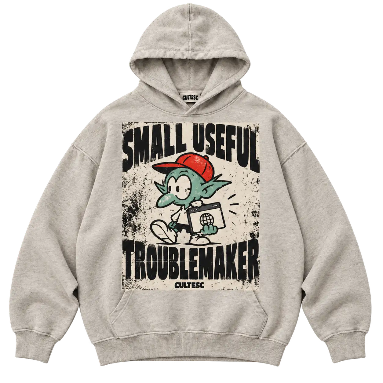 Troublemaker hoodie — Oatmeal / ink / tomato design mockup