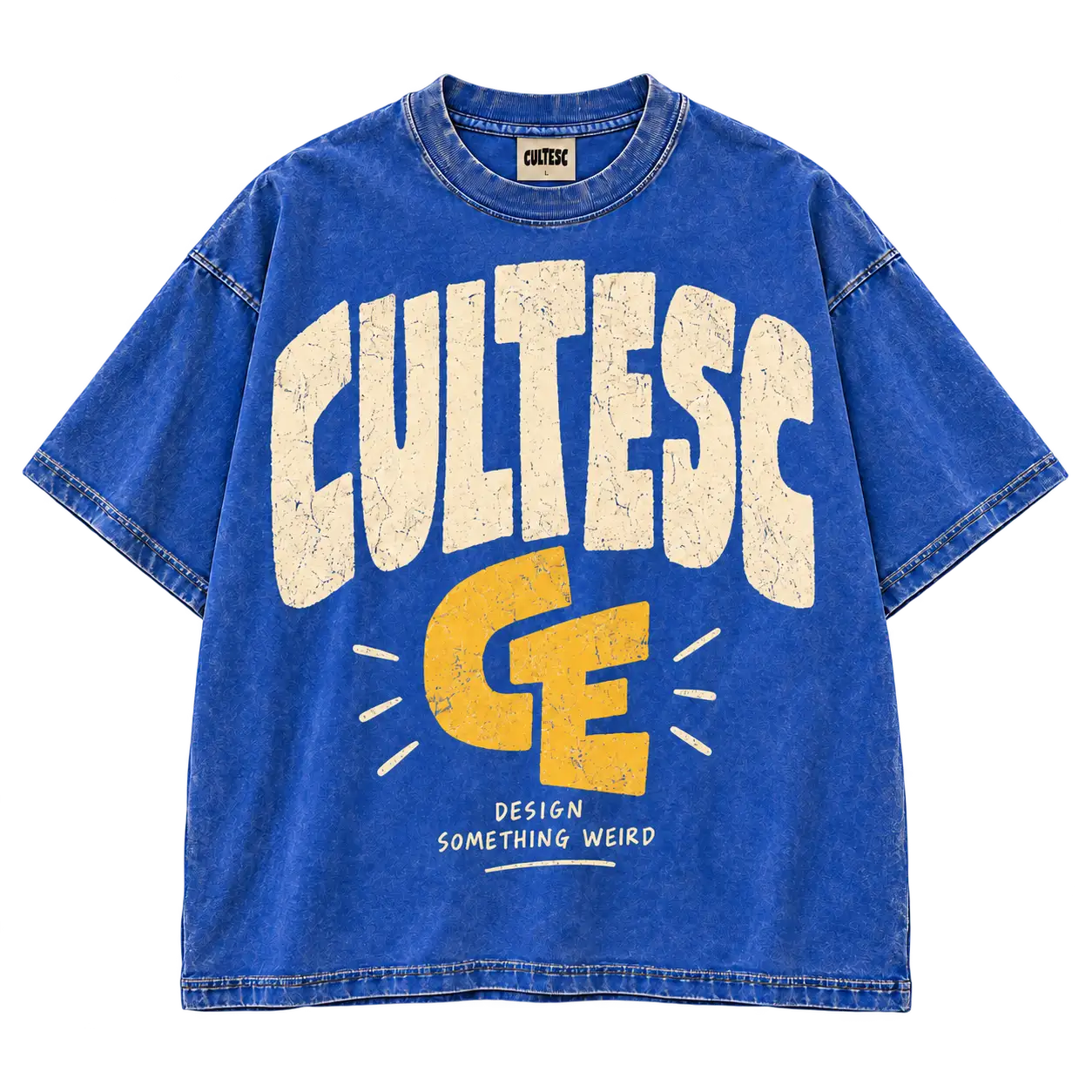 Off the Clock tee — Washed cobalt / cream design mockup