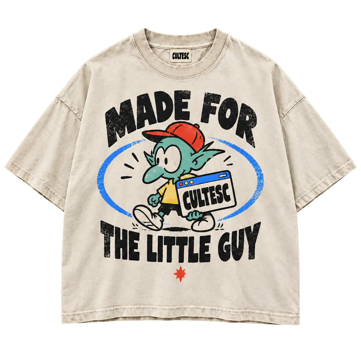 Little Guy tee — Washed bone / multicolor design mockup